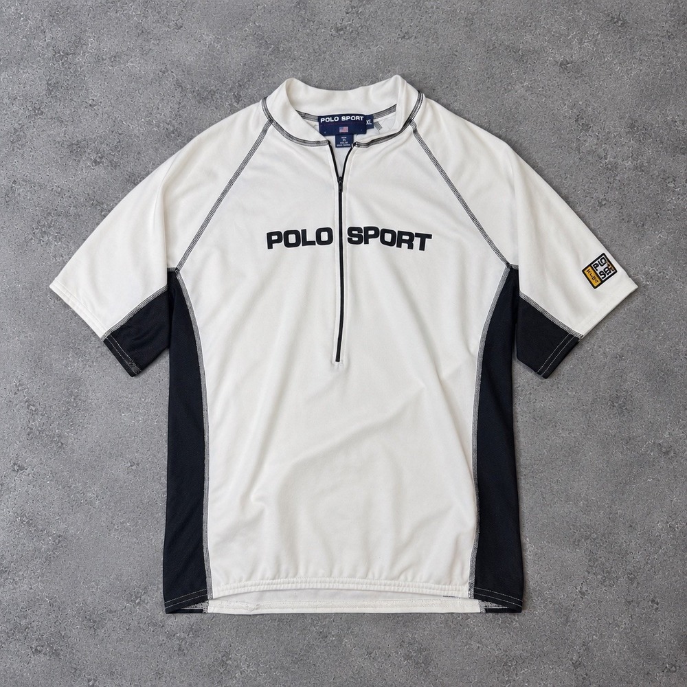 Polo Sport Ralph Lauren White & Black Cycling Jersey – XL – Made in USA